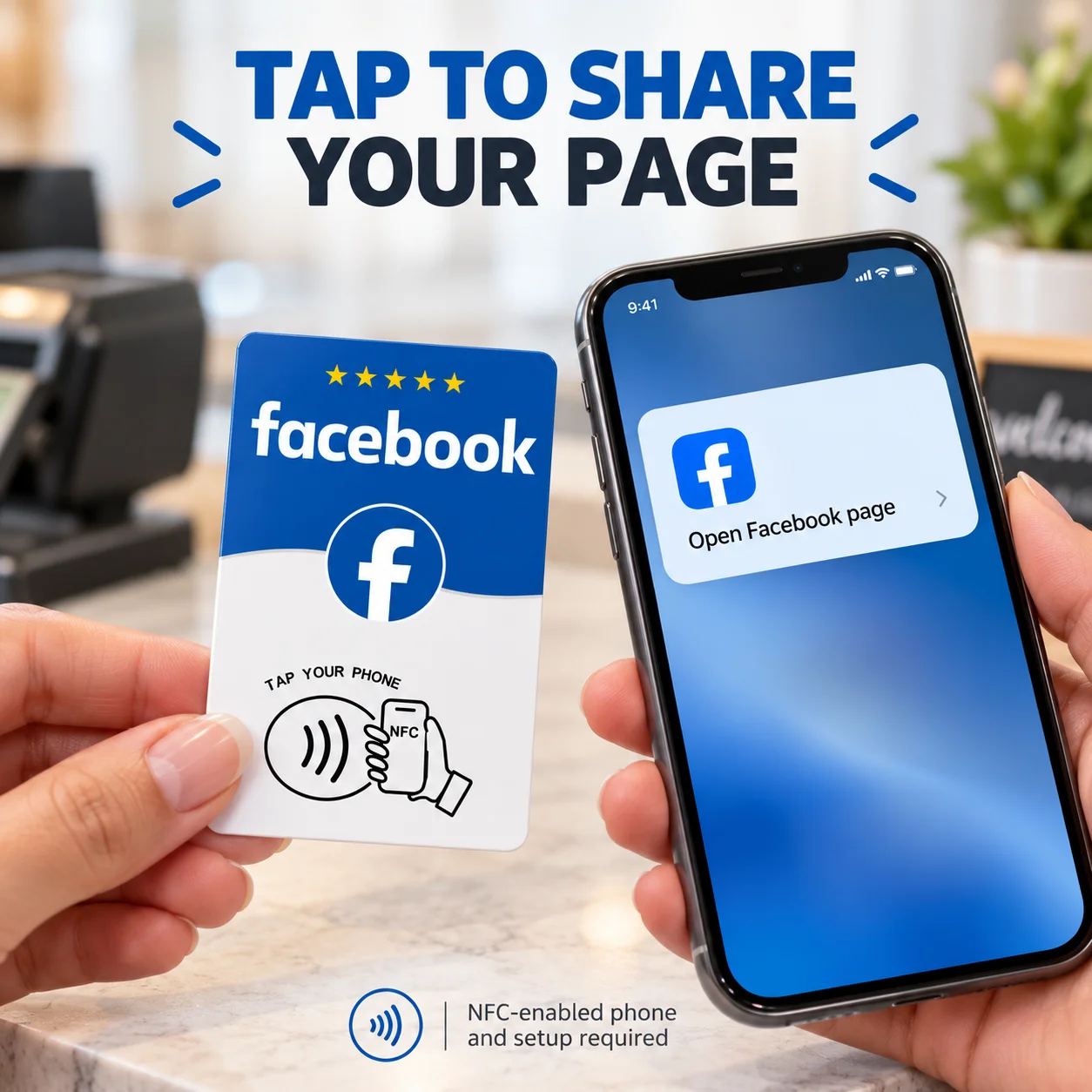 1pc NFC Social Media Card for Facebook NTAG215 Rewritable Blue and White PVC Profile Link Sharing for Creators and Shops