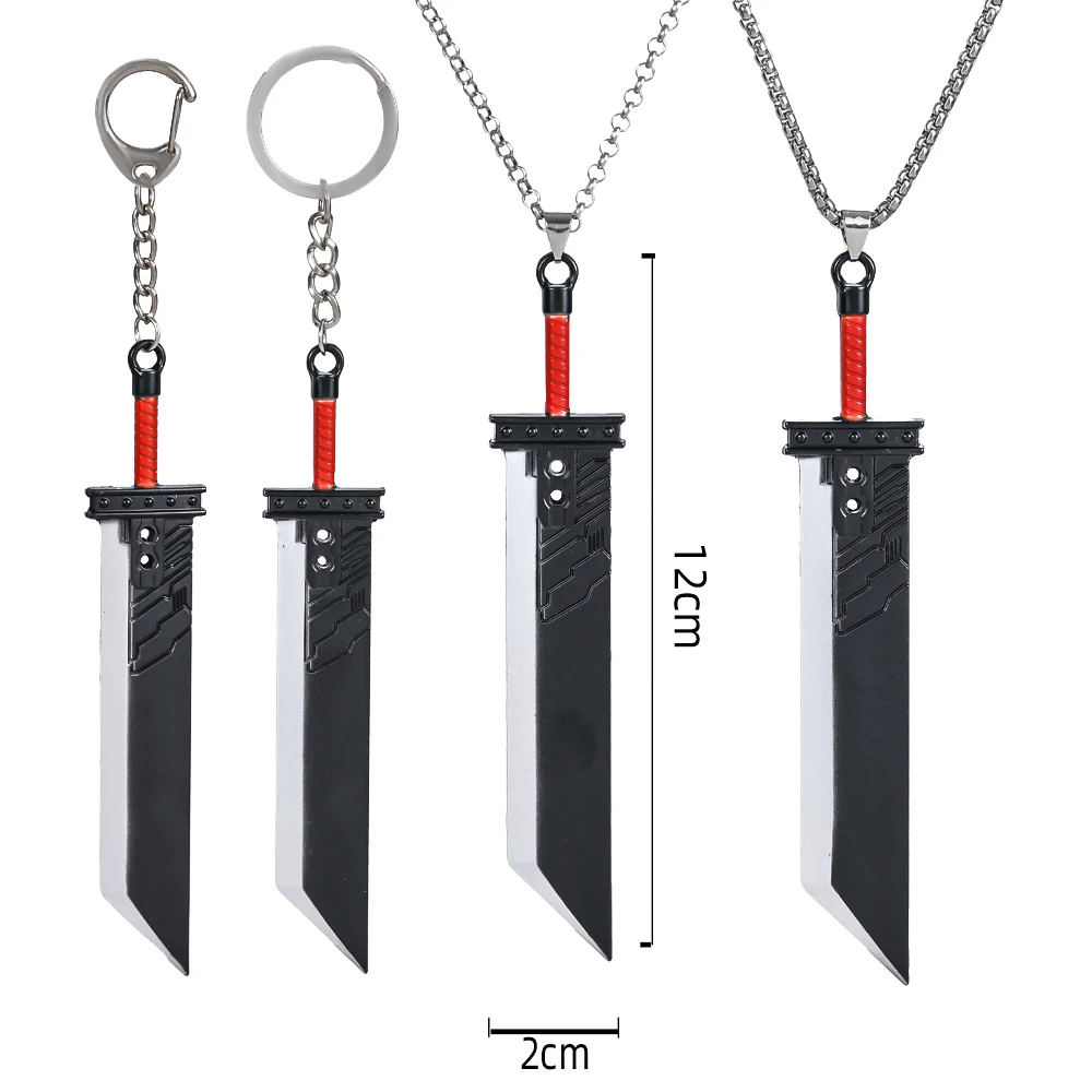 Gothic FF7 Game Final Fantasy Weapon Model Cloud Strife Buster Sword Keychain Men Metal Zack Knife Necklace Cosplay Llaveros