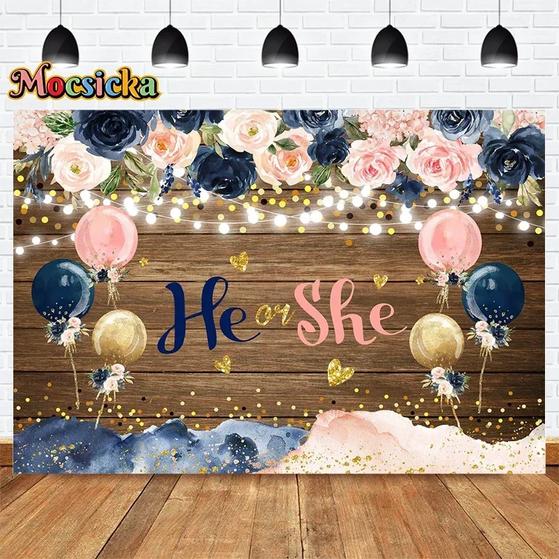 Mocsicka Photography Background Floral Balloon Backdrop Boy Girl Birthday Party Gender Reveal Kids Portrait Banner Photo Studio