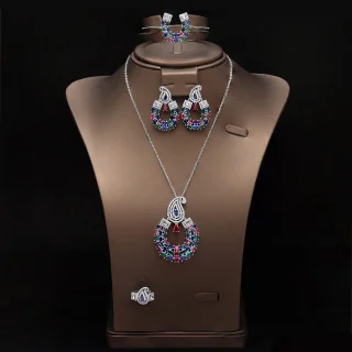 

HIBRIDE European and American Style Fine Jewelry Blue Necklace Earrings Bracelet Women's Decoration Set Wedding Ball Gift S-1035