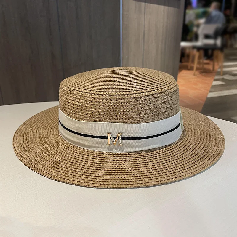 Summer New French Flat Top Straw Hat Summer Beach Hat Big Brim Shade Straw Hat Retro Hat Men And Women Universal Sun Hat