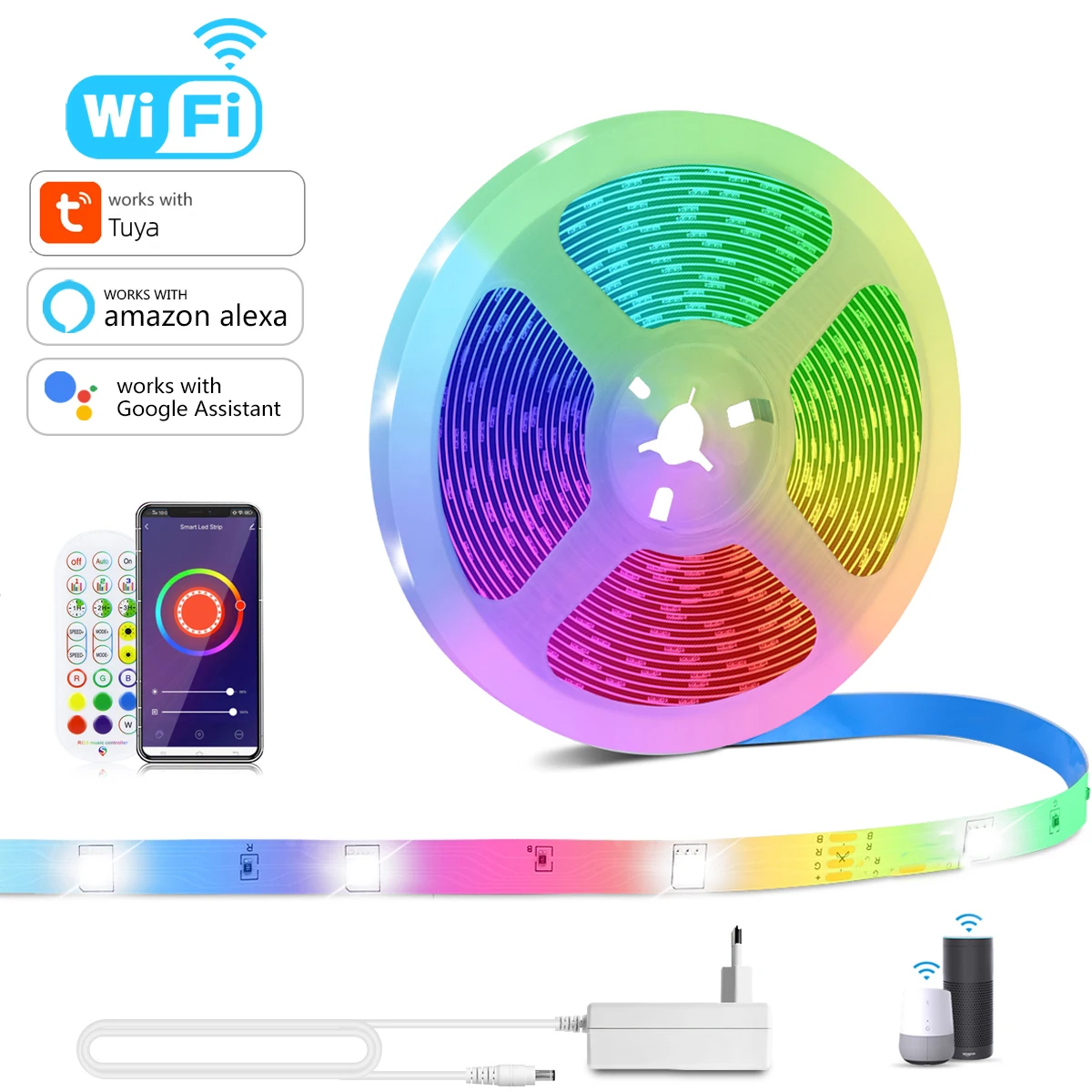 For Tuya Smart Life APP RGB LED Strip 12V SMD5050 Neon Light Wifi Controller Diode Tape Lamp Switch Work With Alexa/Google Home