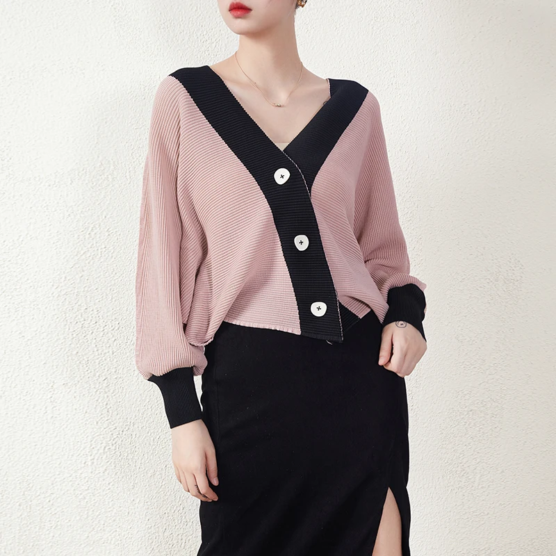 

High Quality Miyake New Long-sleeve Top Polyester Pleated Low Neck Women's Elegant Shirt