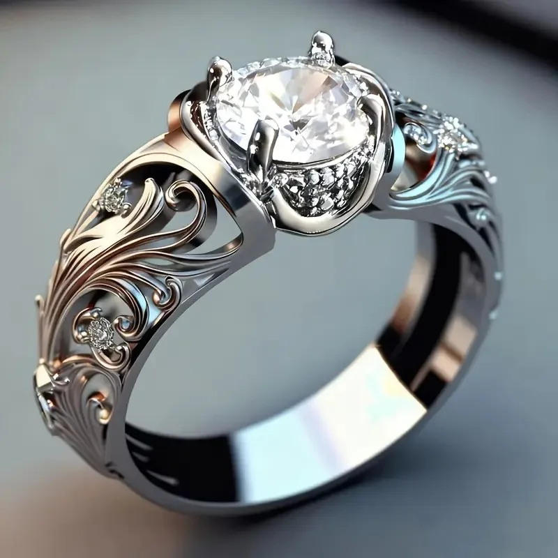 Wunderschöner eingelegter weißer CZ-Damenring, trendige silberne Farbe, handgeschnitzt, für den täglichen Gebrauch, Partyschmuck, Jubiläumsgeschenk