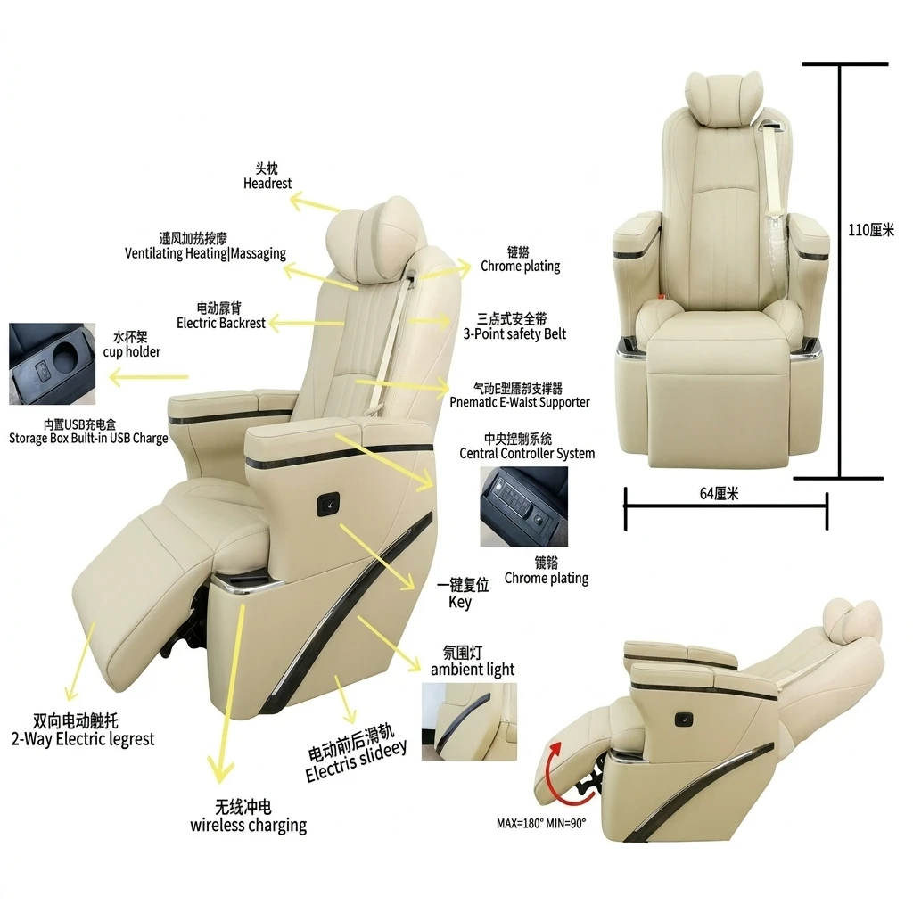 RV Alphard Aviation Seats, Luxury SUV Seats, Single Luxury Aviation Seats For Commercial Vehicles And MPVs