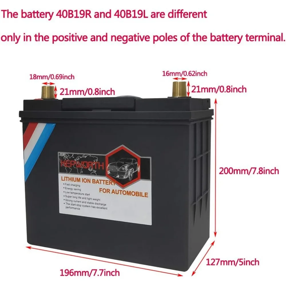 Batteria al piombo di ricambio 40ah 40B19R Batteria per automobile LiFePO4 Universale 12v 22Ah 680CCA Al litio ferro fosfato costruito