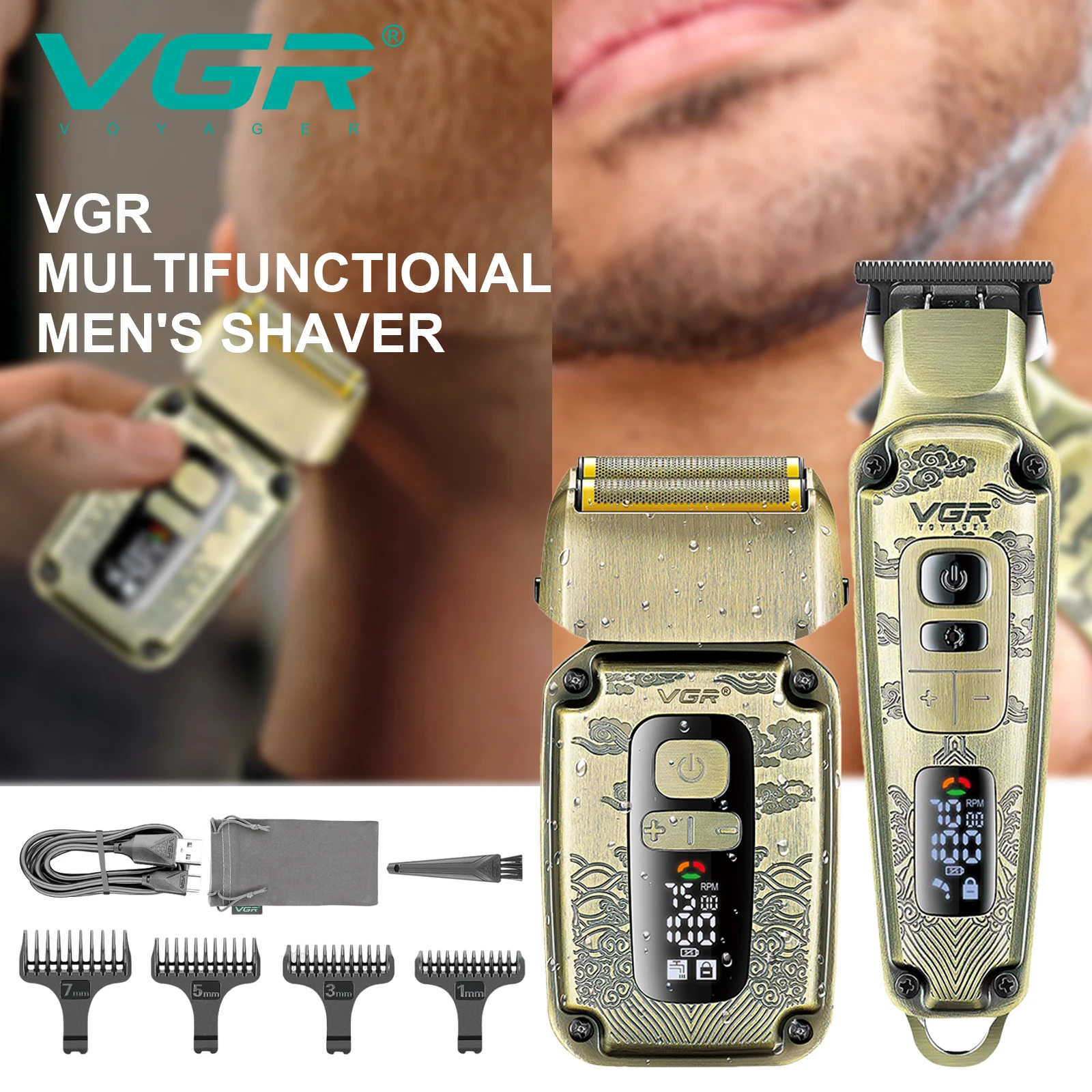 Vgr 641 2 em 1 aparador de cabelo profissional conjunto barbeador elétrico aparador de barba dos homens borda máquina de cortar cabelo navalha máquina de cortar cabelo