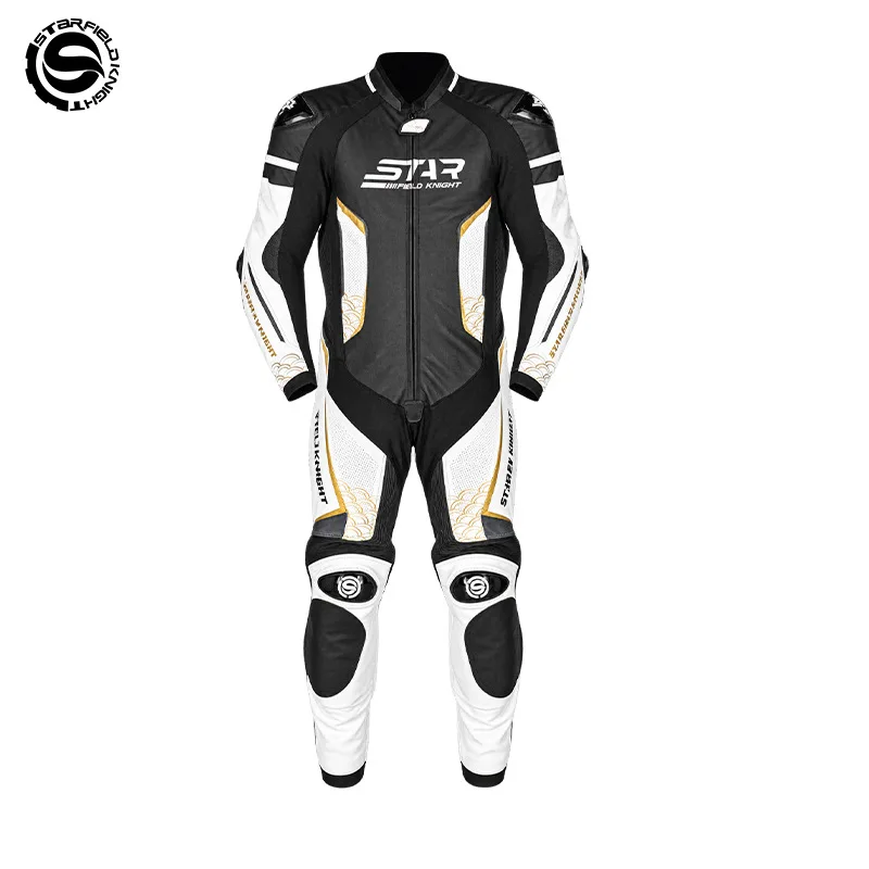 Men One Piece Genuine Leather Motorcycle Racing Suit Professional Circuit Anti-drop Motorbike Riding Full Body Protection Suit