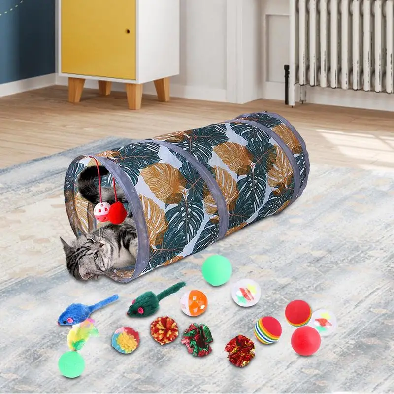 21pcs Cat Tunnel With Toys Cat Tubes And Tunnels Interactive Kitten Pet Tubes Training Tunnel Set Activity Play For Puzzle