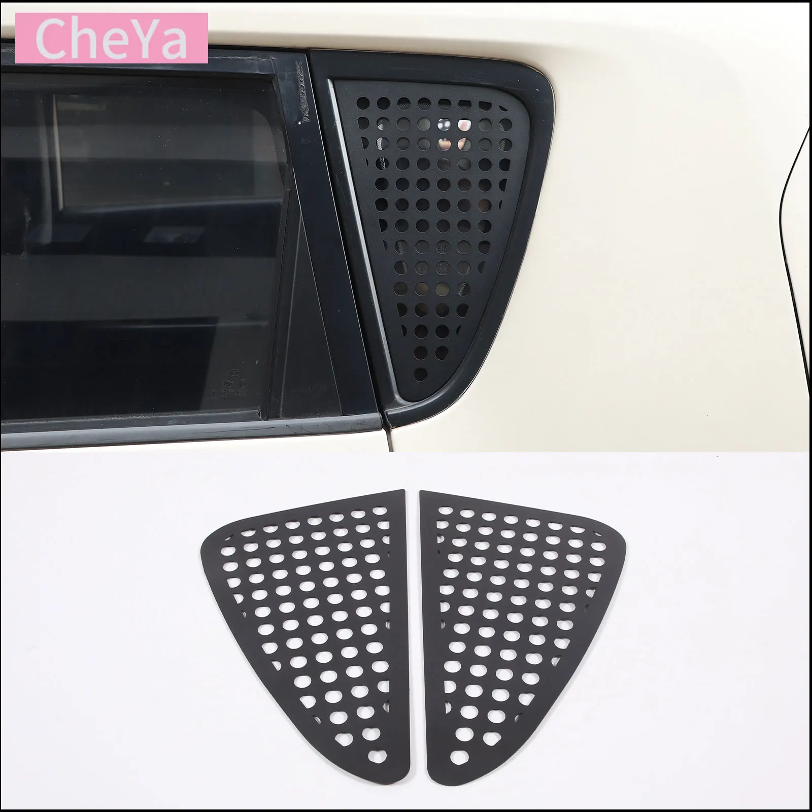 

For Kia Soul 2009-2013 Car Rear Triangle Window Decorative Panel Sticker Aluminum Alloy Black Exterior Accessories 2 Pcs