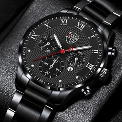 Men's Fashion Business Calendar Watches Men Luxury Black Stainless Steel Band Analog Quartz Watch reloj hombre Luminous Clock