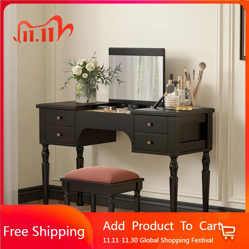 

Black Vintage Vanity Table European Mid Century Luxury Makeup Dressing Table Wood Mirror Desk Comoda Pra Quarto Trendy Furniture