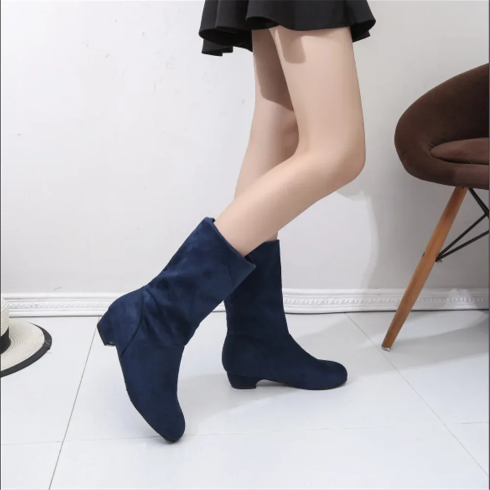 Autumn Winter Women Boots Mid-Calf Boots Brand Fashion Female Stretch Cotton Fabric Slip-on Boots Flat Shoes Womanft5