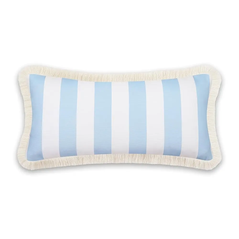 

Coastal Patio Indoor Outdoor Long Lumbar Pillow Cover Only, 12""X26"" Water Repellent For Backyard, Couch, Baby Blue Stripes