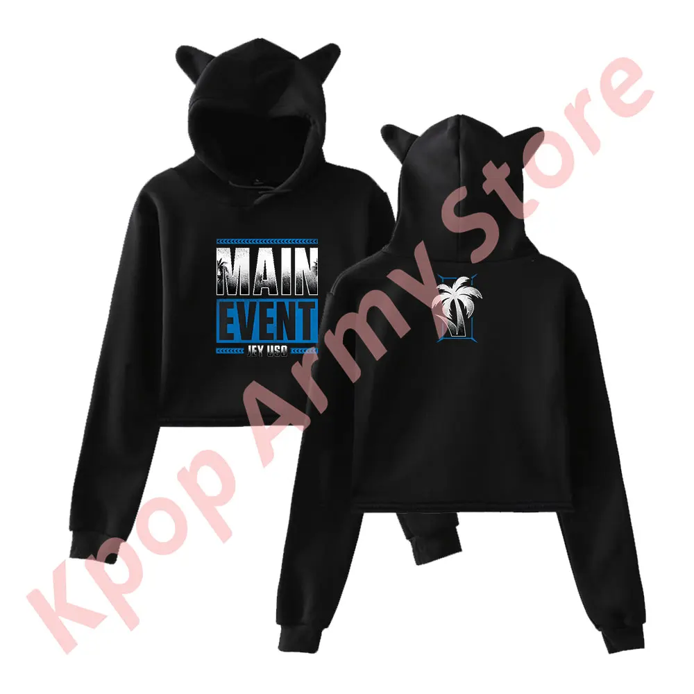 Jey Uso baju Pullover wanita lengan panjang, baju wanita atasan lengan panjang, Hoodie telinga kucing, Pullover Merch, acara utama