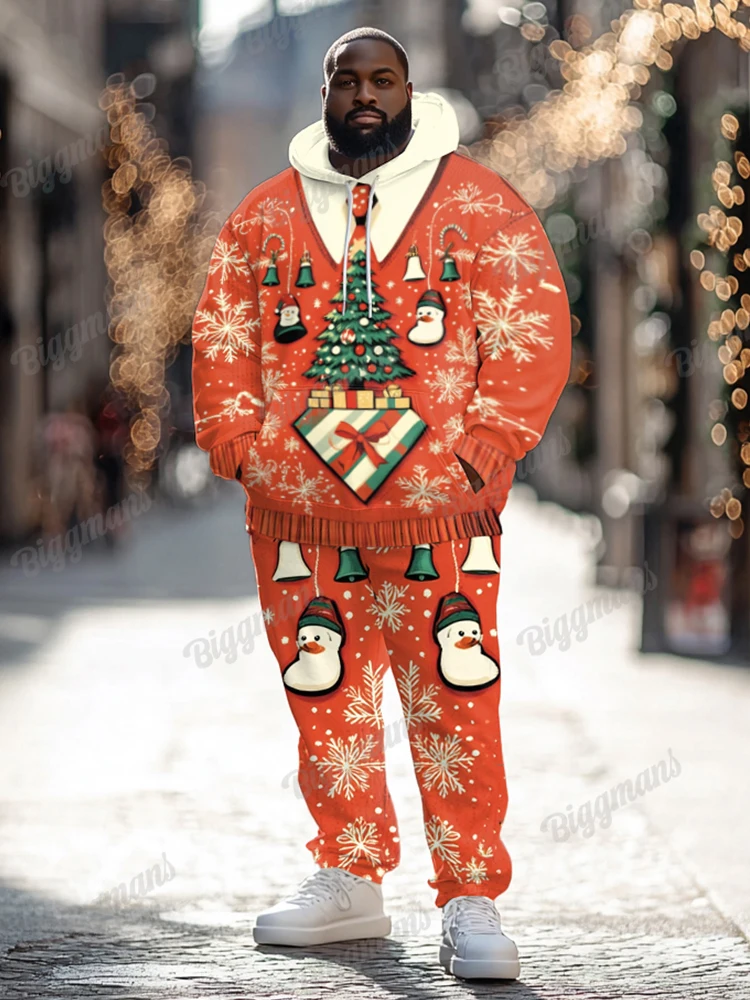 Biggmans Christmas Party Club Hoodies Outfits Santa Claus Print Mens Long Pants Two Piece Set Male Large Size Matching Suit New