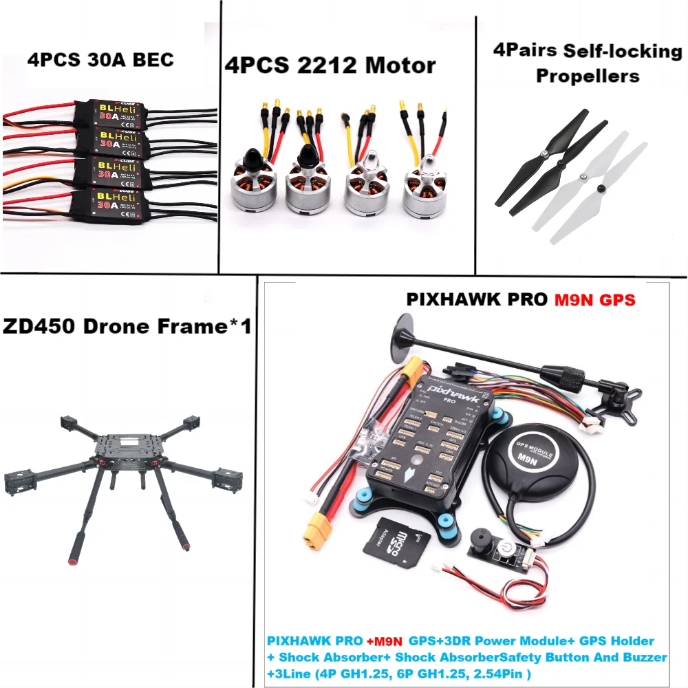 PIXHAWK PRO Flight Control M9N  Carbon Fiber 450 Frame Kit I2C PPM OLED RGB LED Ardupilot Quadcopter BLHELI 30A 2212 Motor ESC