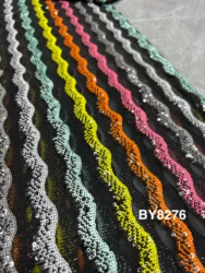 Luxury French style rainbow stripe sequins embroidery fabric for lady wedding dress skirt coat with polyester mesh sewing 2 yard
