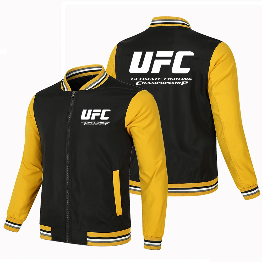 Nieuwe mode UFC Ultimate Fighting Logo bedrukte jas losse lange mouw heren dezelfde kleur top honkbal uniform sportjack