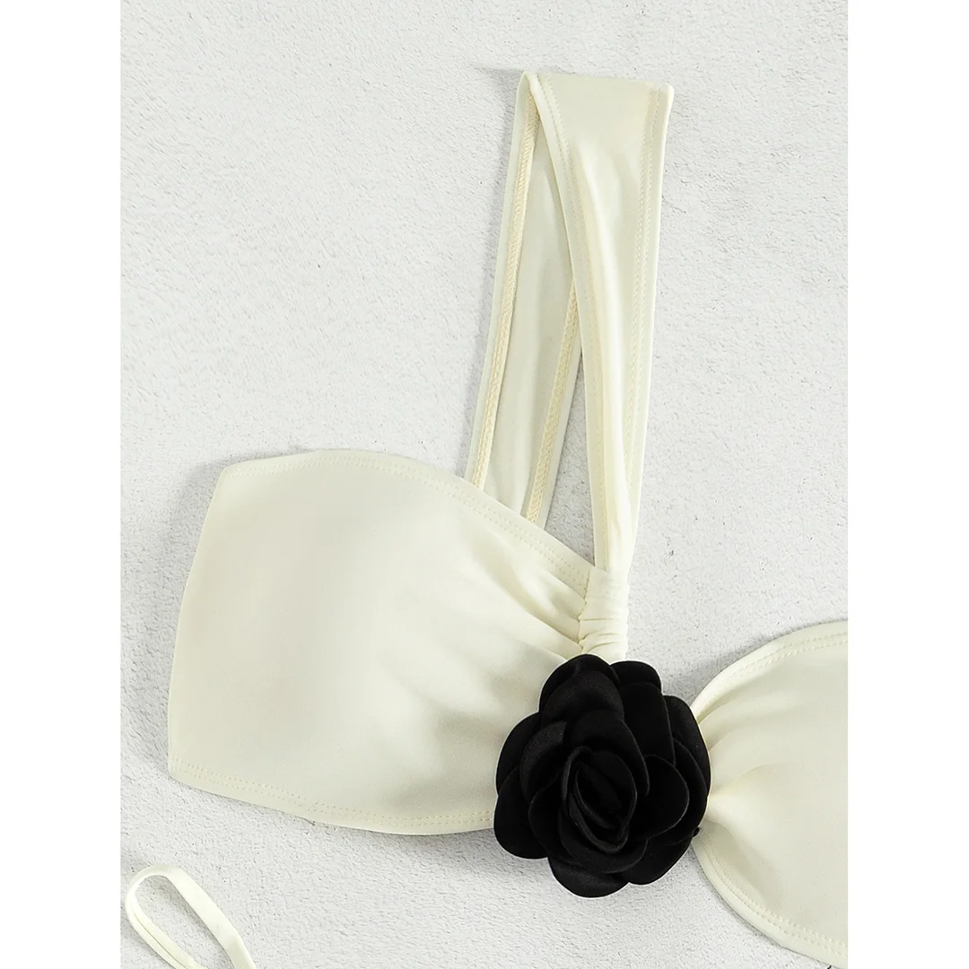 3D-Blumen, One-Shoulder-Bikini mit hohem Beinausschnitt, zweiteiliger Bikini-Set für Damen, Badeanzug, Badebekleidung, Badeanzug, Modell V5486 – Detail 21
