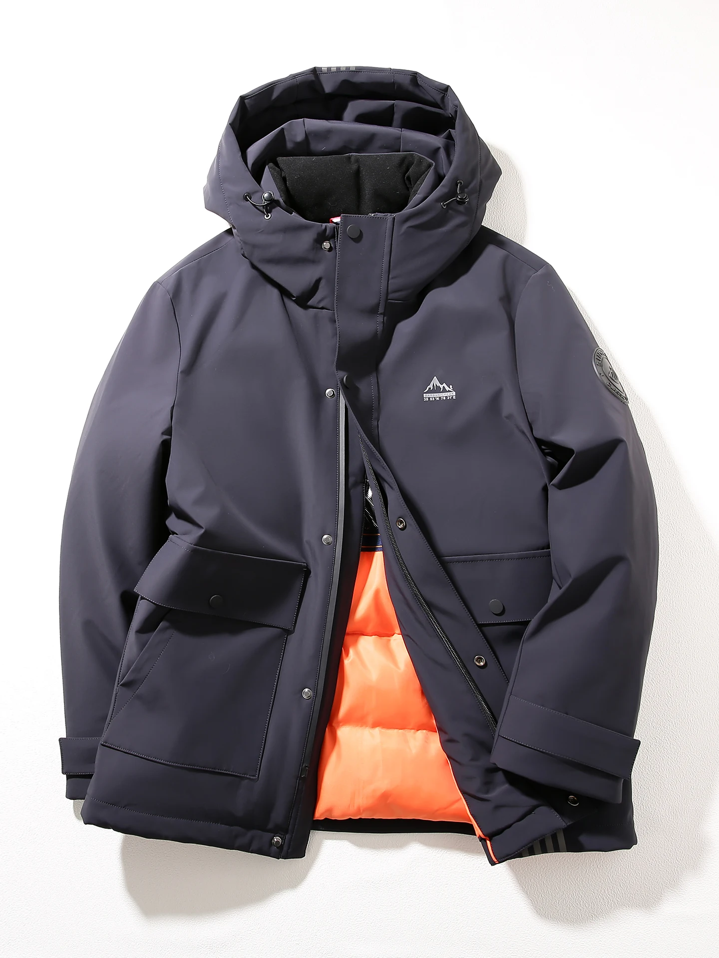 

Мужская утепленная пуховая куртка Dengfeng Series 90 с капюшоном, ветрозащитная, с ионами серебра, для активного отдыха, повседневная, водонепроницаемая