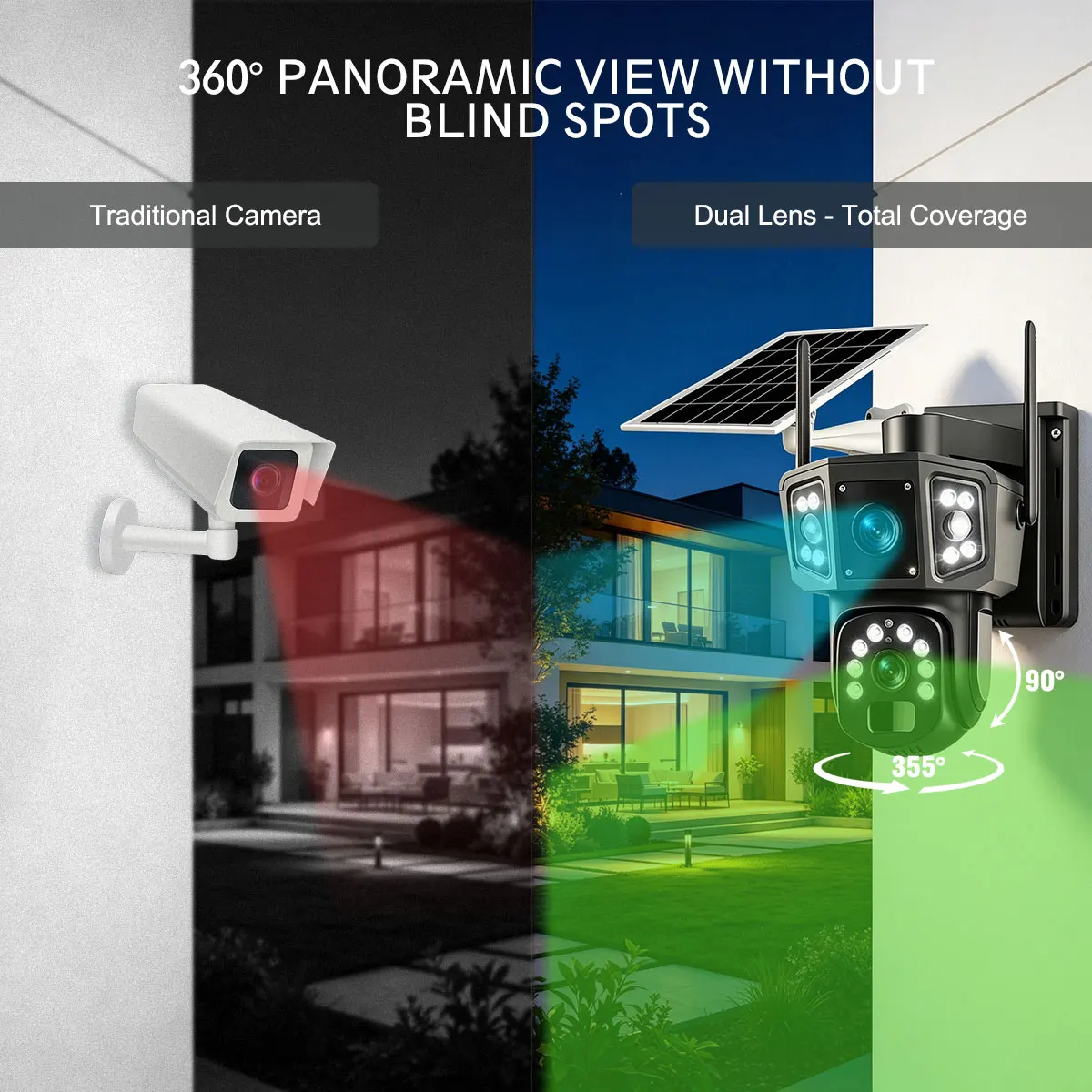 V380 Pro Solar Powered Outdoor Camera 4G WiFi Dual lens support for three screens 360° automatic tracking IP surveillance camera