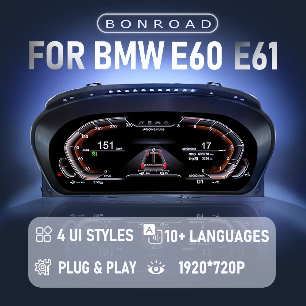 

BONROAD 1920*720P ЖК-дисплей, цифровая панель приборной панели, кластер для BMW 5 серии E60 E61, автомобильный спидометр Virtuele Cockpit Voor