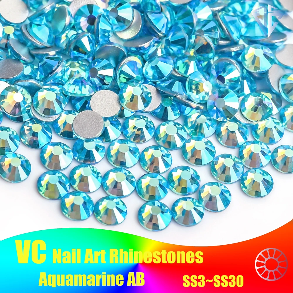 All Sizes 3D Nail Charms Aquamarine AB Flatback Non Hotfix Rhinestone Loose Stone DIY Nails Decoration Y3116