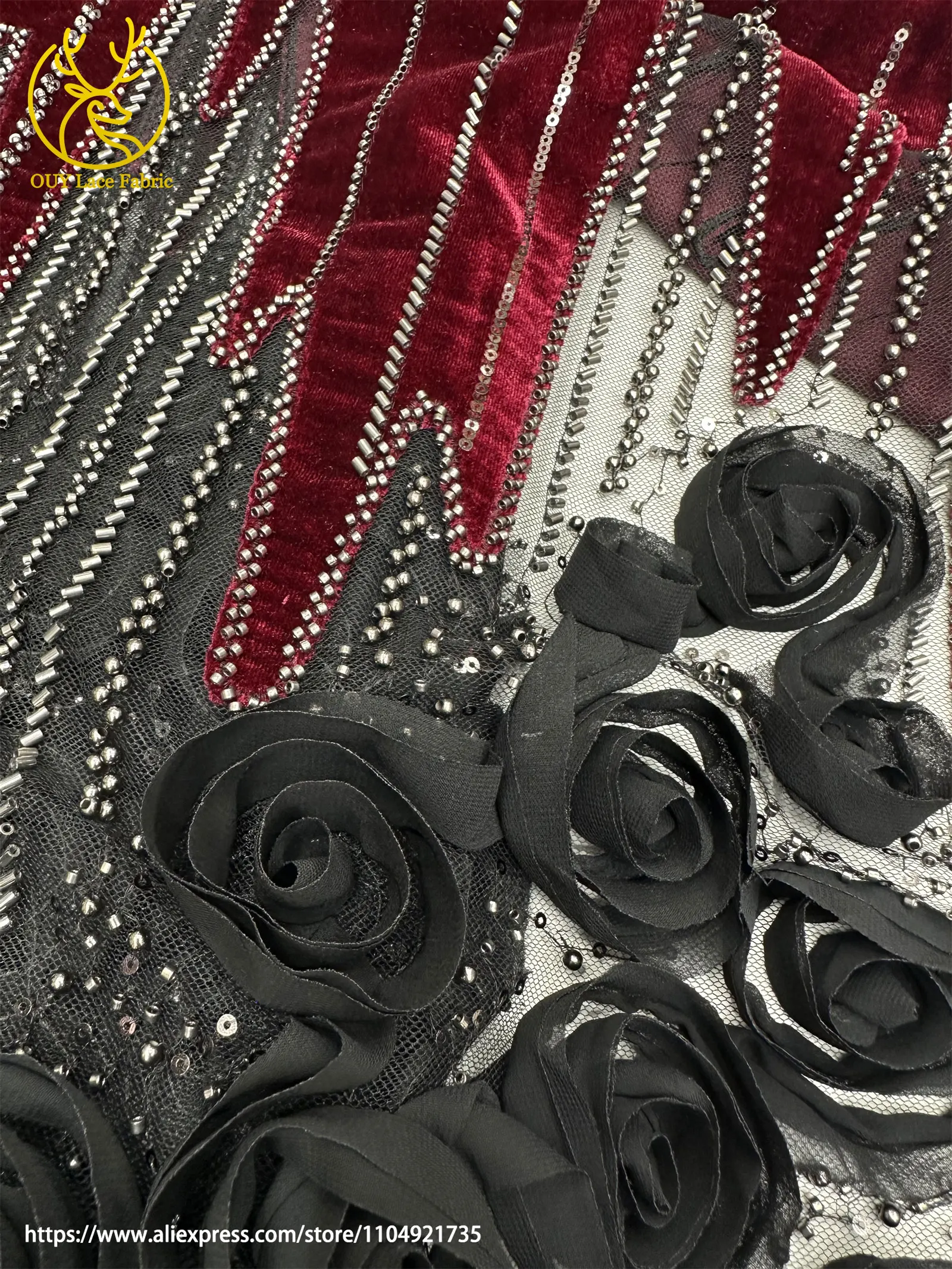 ثلاثية الأبعاد الأزهار الأفريقي صافي المخملية المطرزة مطرز أقمشة الدانتيل 2026 النيجيري مطرزة أقمشة الدانتيل مناسبة لفساتين الزفاف #4