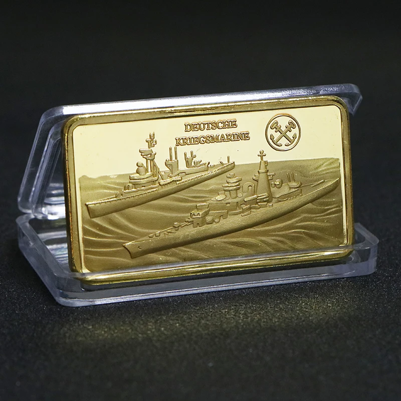 German Deutsche Kriegsmarine Die Bismarck Battleship Gold Plated Bullion Bar/Coins 1OZ 999/1000 Gold Craft Collection Gifts