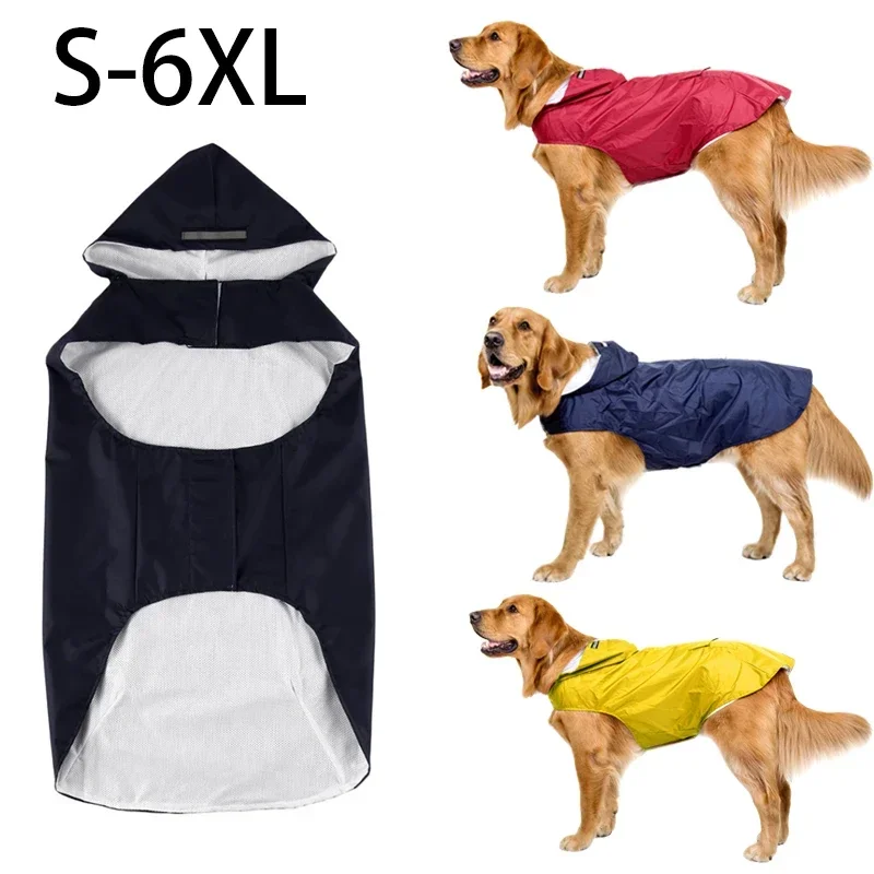 S-6XL Waterproof Dog Raincoat Dog Clothes Hooded Jacket for Small Medium Large Dogs Retriever Design Pet Outdoor Poncho Supplies