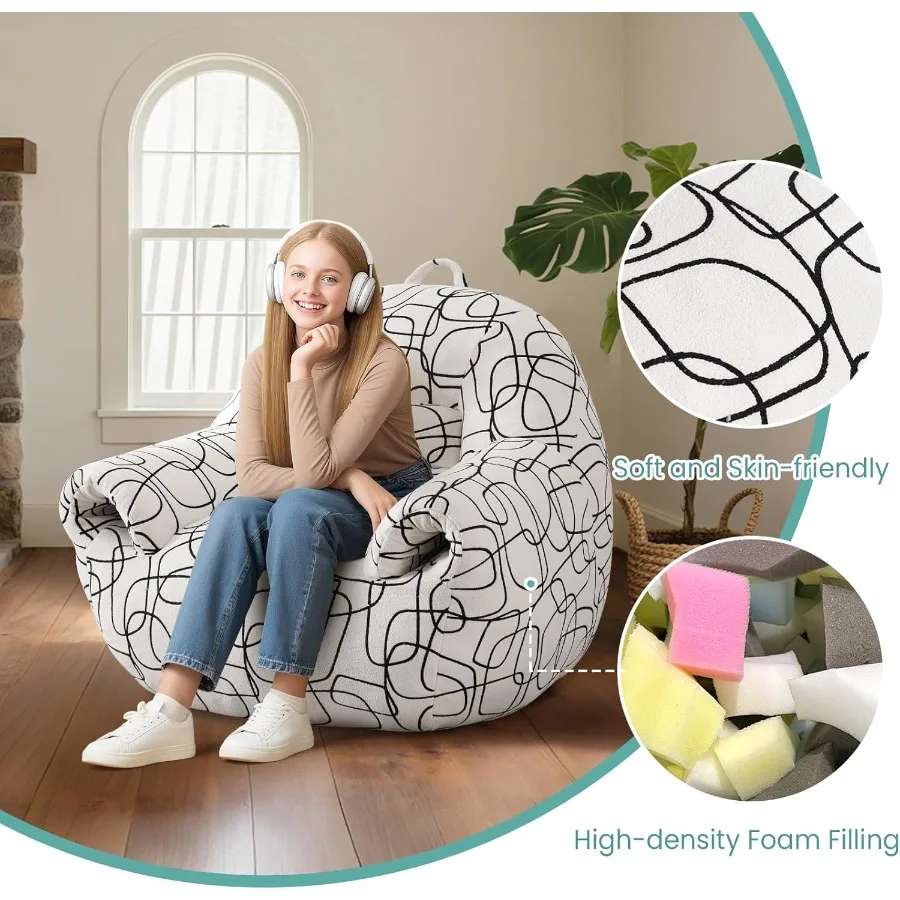 كراسي بين باج للبالغين مع مساند للذراعين ووسادة إسفنجية عالية الكثافة كرسي مريح لغرفة المعيشة وغرفة القراءة