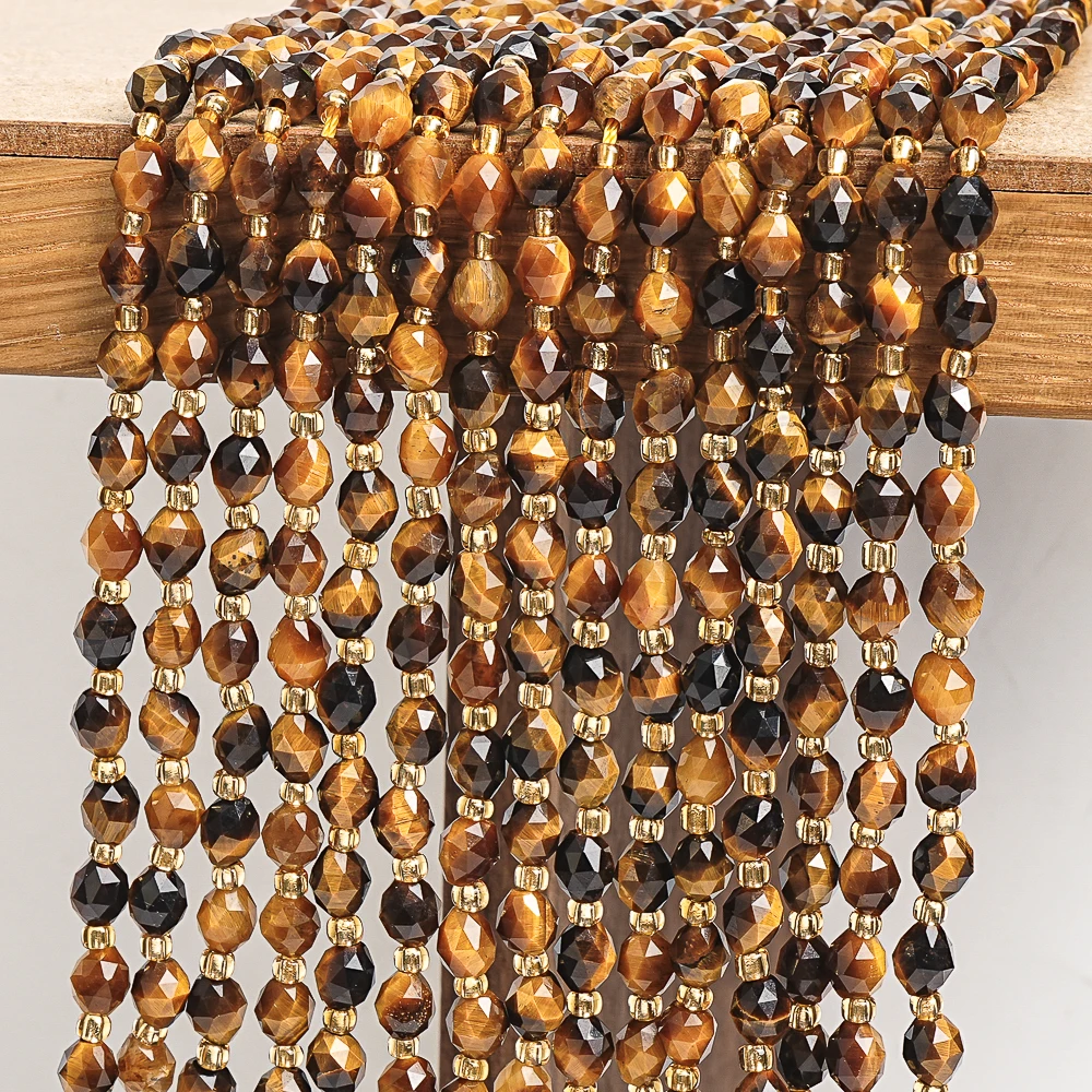 Natural Stone Tiger Eye Beads Grade AA Yellow Loose Spacer Gem Triangle Cut For Jewelry Making Diy Bracelet Accessories Strand
