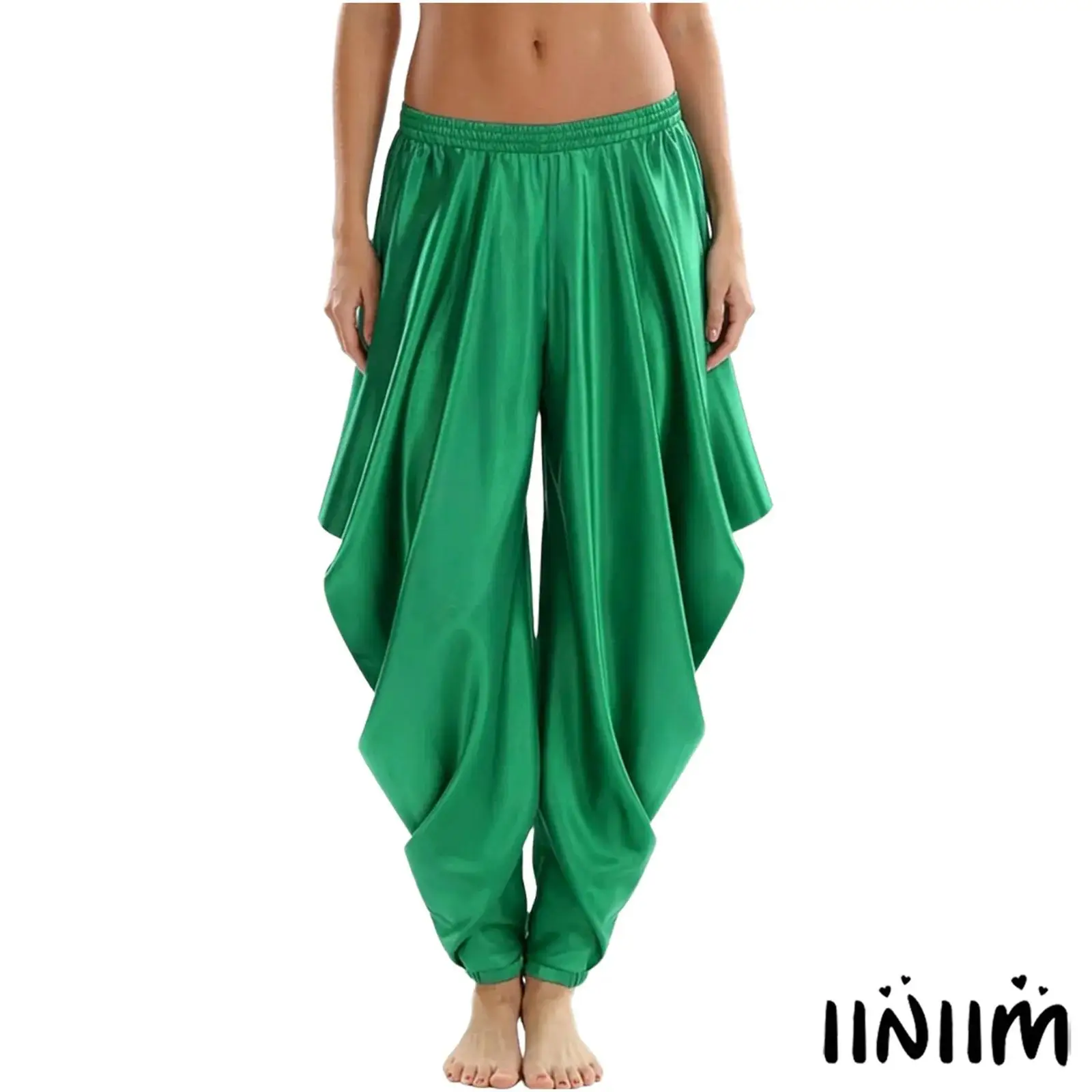 

Womens Luxurious Arabian Style Pants Elastic Waistband Satiny Loose Harem Trousers Halloween Carnival Cosplay Princess Costume