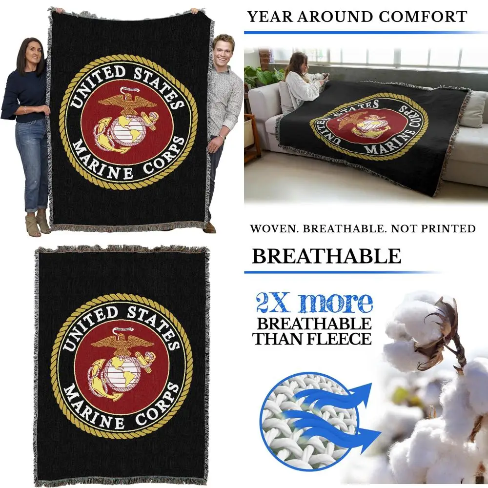 

US Marine Corps Emblem Tapestry Throw - Cotton Woven Military Gift - Made in USA (72x54)