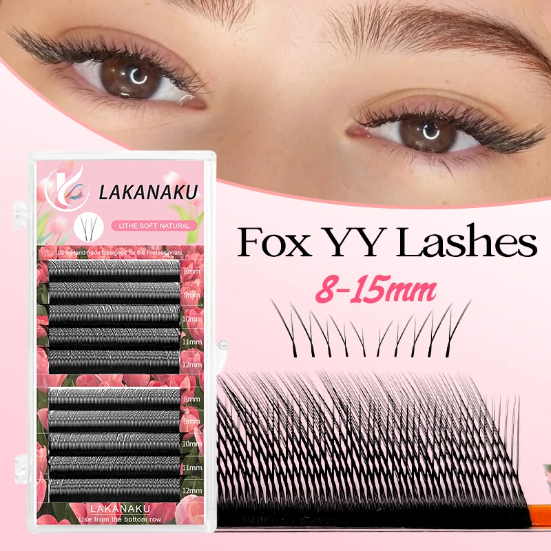 LAKANAKU Fox YY Lashes Fox Eye Lashes Fluffy Volume Cilios Y Premade Individuele Wimperextensies