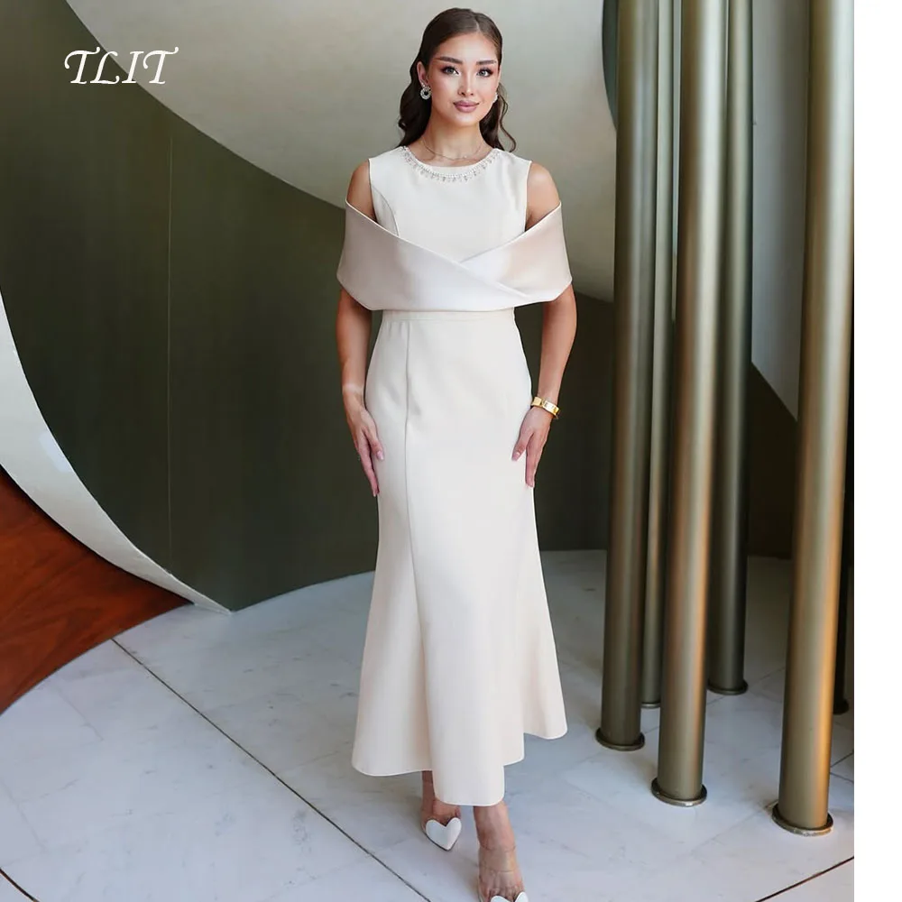 

TLIT Elegant Silk Satin Evening Dresses O-Neck Crystals Prom Gowns Customized Party Dresses Customized vestidos de fiesta