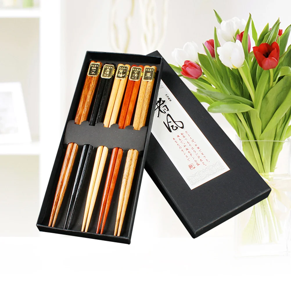 

Wooden Chopsticks Set Natural Japanese Style Food Grade Paint Coated Reusable Smooth Moldproof Household Dining Tableware