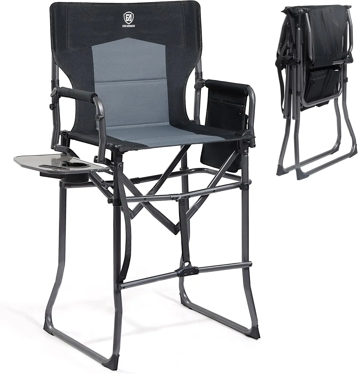 

Portable Tall Folding Camping Chair with Side Table, 30.7" Seat Height, Supports 350LBS for Outdoor Events