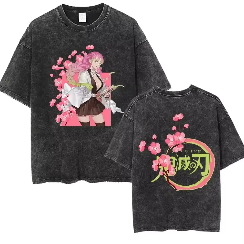 Street Harajuku Retro Anime Demon Slayer Washed Y2K Men's T-shirt Summer New Product Suitable for Both Men and Women