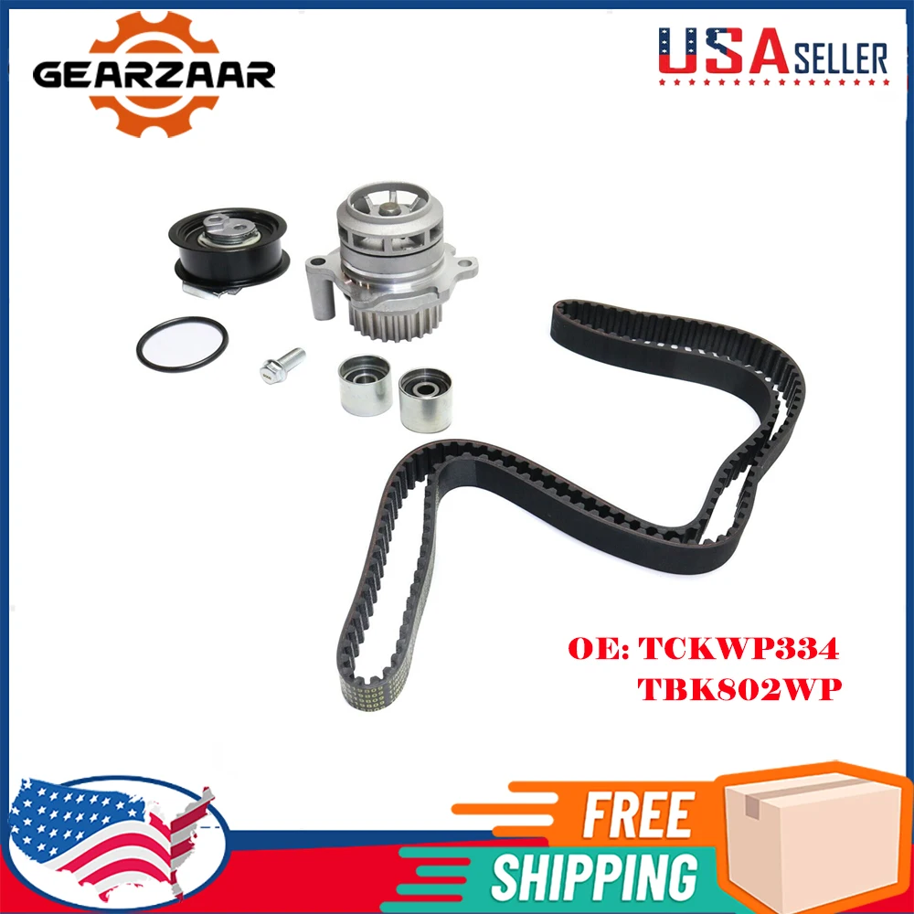 

GEARZAAR Timing Belt Kit For 2005- 2014 Audi A3 A4 TT VW EOS GTI Jetta Passat 2.0T 2.0L TCKWP334 TBK802WP Direct Replacement