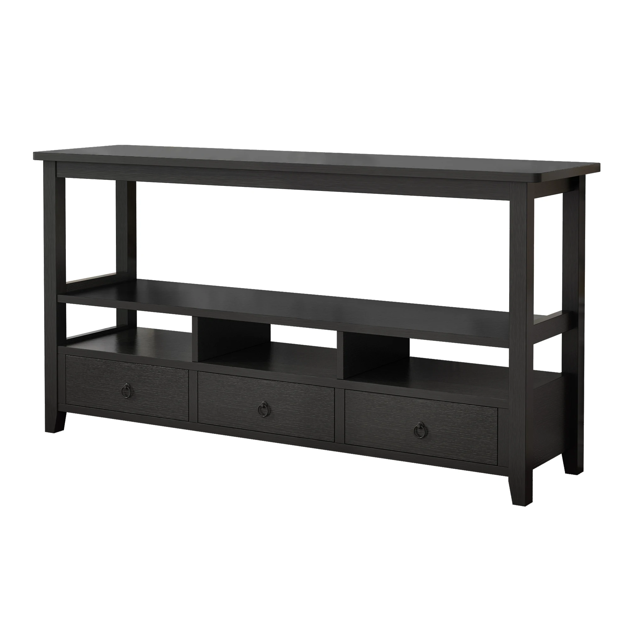 3 Tier Vintage Solid Console Table with 3 Drawers and Shelves, Industrial Console Table Coffee Table for Living Room
