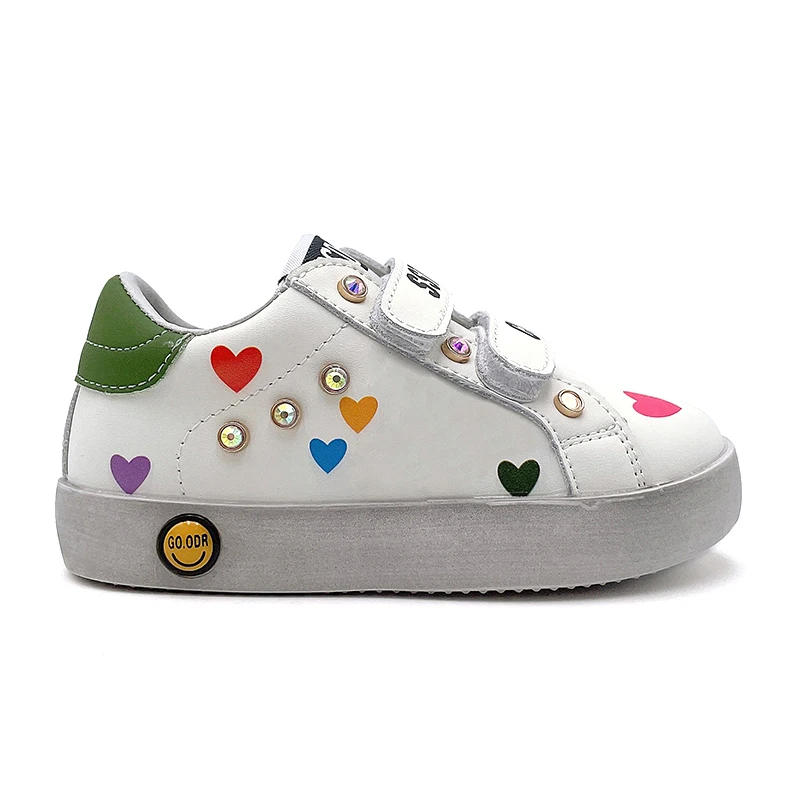 Girls Star Boy Sneakers Leather Distressed Trainers Handmade Diamonds Babys' Iridescent Heart Leather Laminated CCDB Causal Shoe