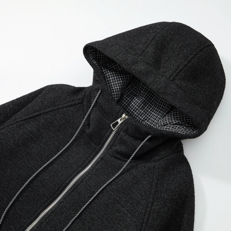 الرجال الشارع الشهير خمر فضفاض السببية الدافئة الصوف مقنعين سترات Cityboy ملابس خارجية الشتاء القطن مبطن مبطن معطف رشاقته #6