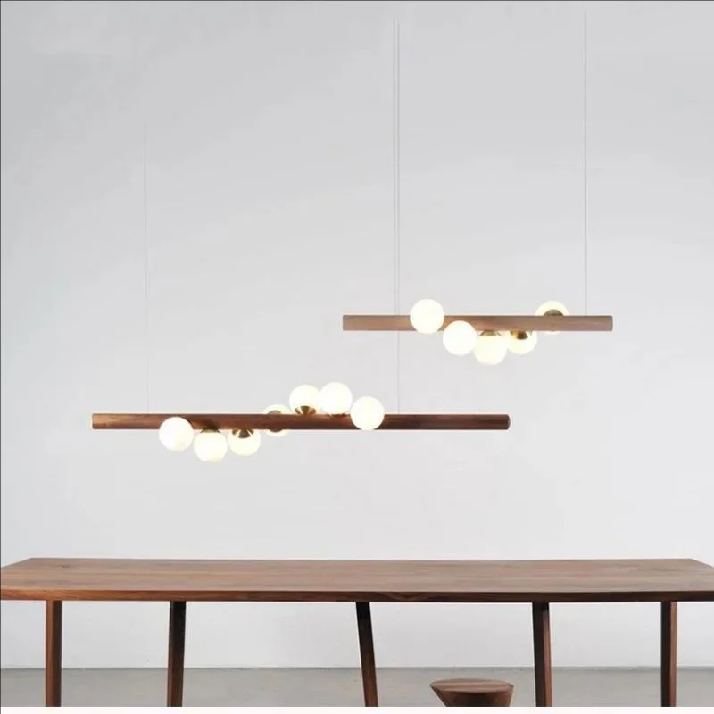 Restaurant Simple Modern LED Nordic Style Wood Grain Chandelier Living Room Dining Table Japanese Decorative Lighting Fixtures