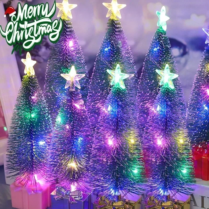 Mini LED Christmas Tree Candle Lamp Colorful Luminous Xmas Tree Night Lights DIY Desktop Ornaments for New Year Party Home Decor