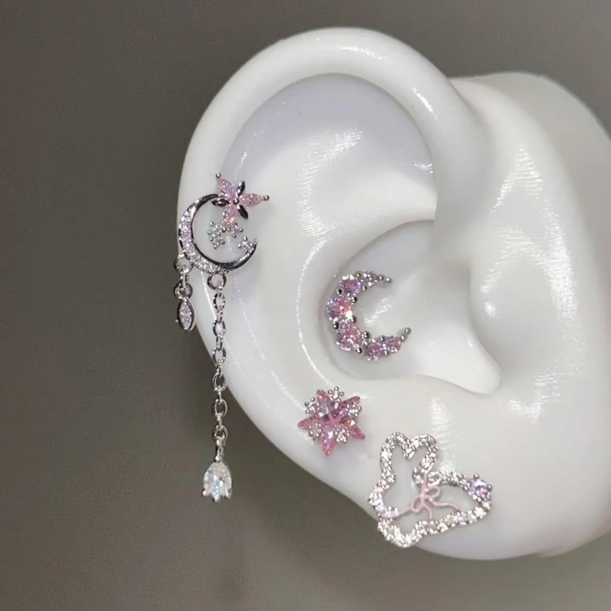 1 Uds. De circonita rosa, borla de Luna, hueso del oído, uñas para mujer, pendientes Piercing de acero inoxidable a la moda, joyería, regalo para niñas