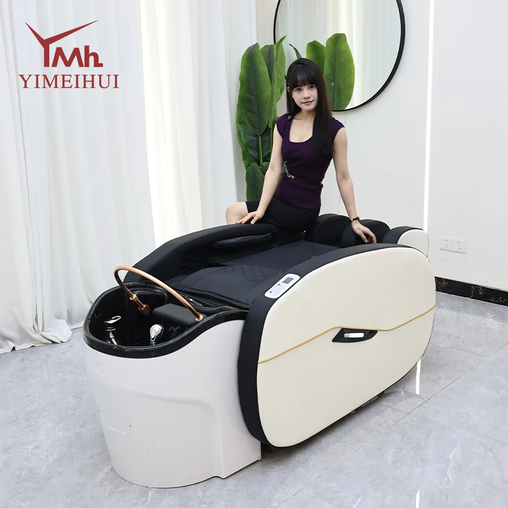 Custom logo luxury electric 4D full body hair head spa beds leather hair washing massage shampoo bed