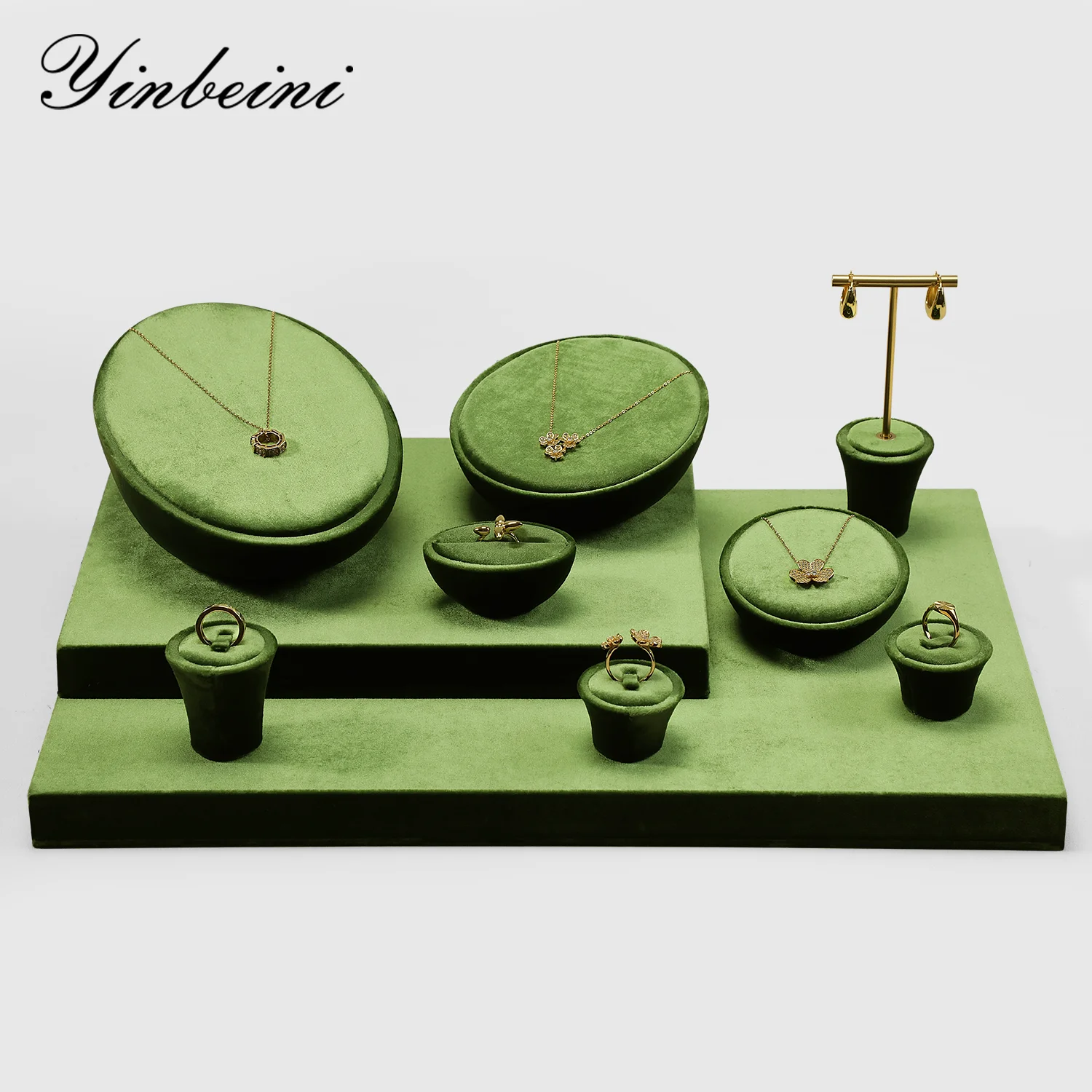 

Yinbeini Jewelry Display Stand Set Velvet Ring Earring Necklace Holder Jewelry Showcase Organizer TB021