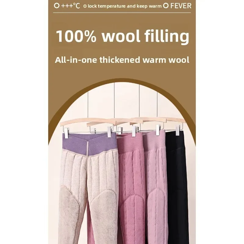 الشتاء السراويل الحرارية كبار النساء صوف مبطن سميكة الدافئة عالية الخصر البطن التحكم طماق الطقس البارد حماية الحرارة زائد #5